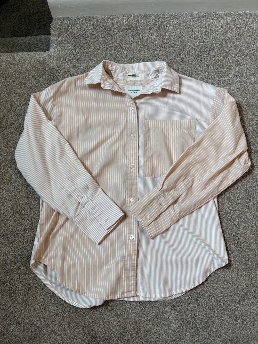 Abercrombie & Fitch Pink Striped Oversized Button-Down Shirt - Size XXS